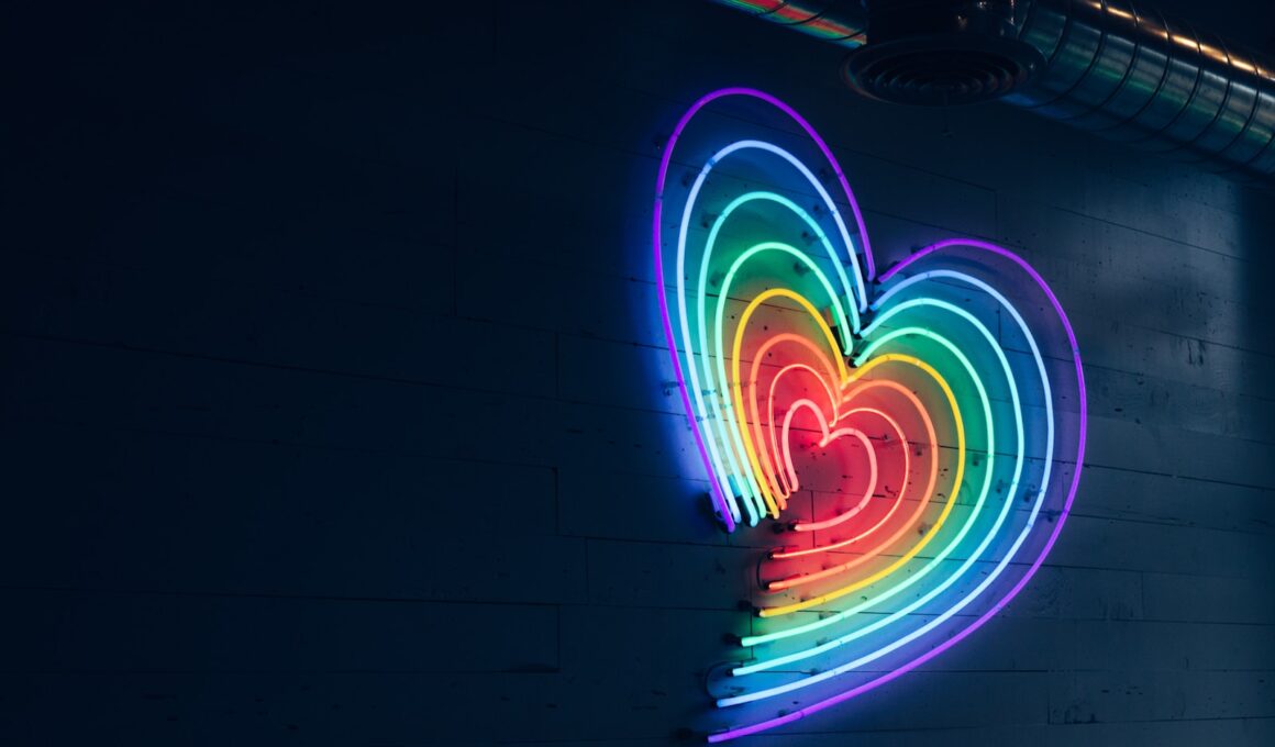 multicolored heart LED light on wall